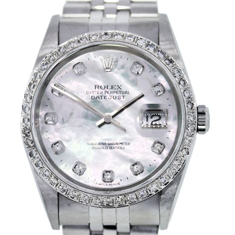 rolex pearl face with diamonds.